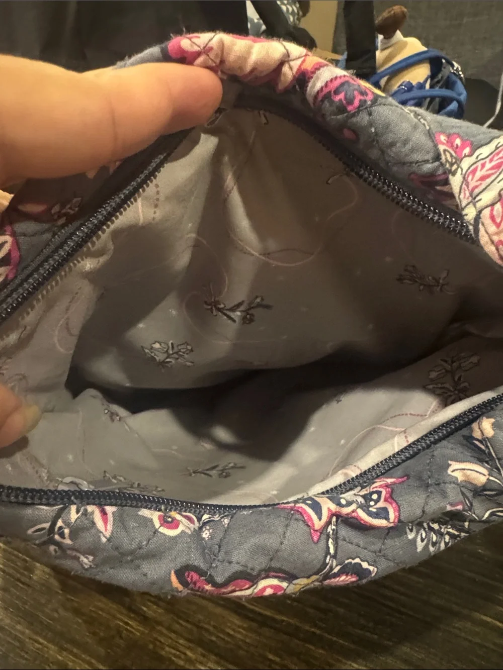 Vera Bradley Gray Paisley Quilted Crossbody with Pink Accents